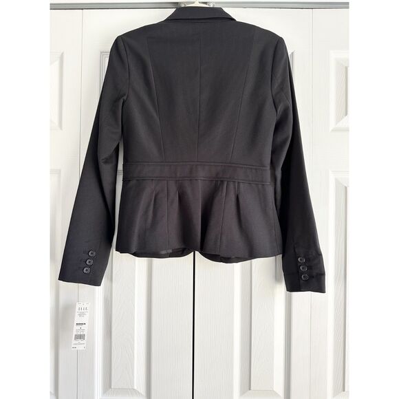 NWT Elle Blazer Womens Size 6 Black Pinstripe Peplum Tailored Three Button - Picture 2 of 9